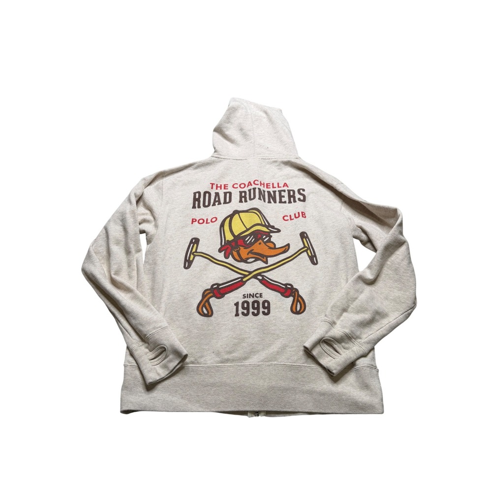 COACHELLA Road Runners Zip Up Hoodie Oatmeal Graphic Men's Size Medium FLAWED